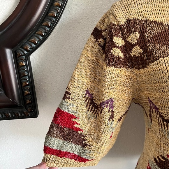 Ralph Lauren Women’s Hand Knit Southwest Silk Linen V-Neck Sweater Jumper Large - Picture 15 of 16